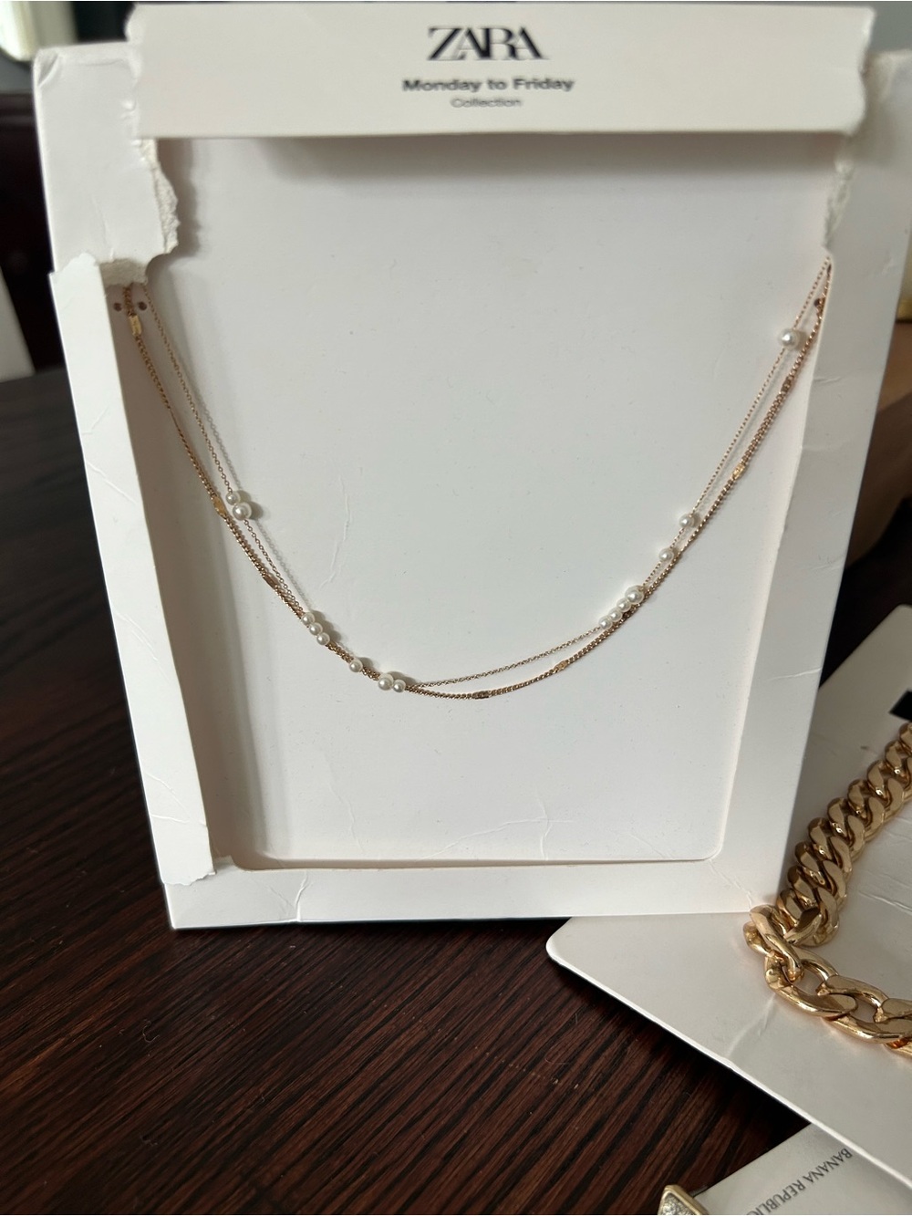 Zara Gold-Tone Layered Necklace with Pearl Accents
